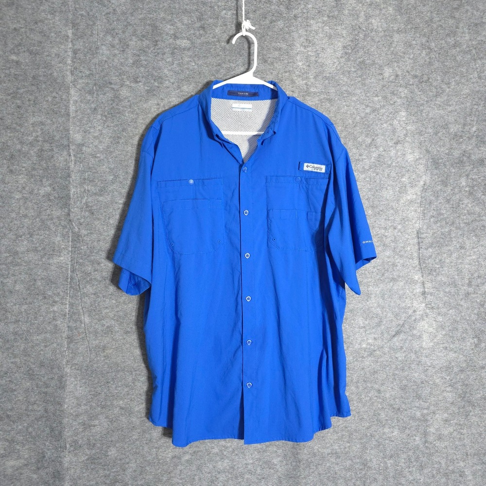 Columbia PFG Tamiami II Mens Shirt XL Blue Short Sleeve Fishing Technnical Beach